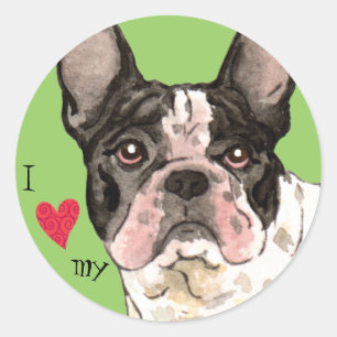 Pegatina Redonda Amo mi Bulldog francés