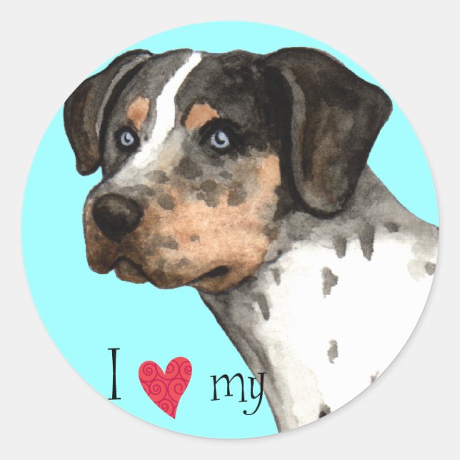 Pegatina Redonda Amo mi Catahoula (Anverso)