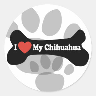 Pegatina Redonda Amo mi chihuahua - hueso de perro