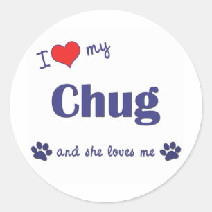 Pegatina Redonda Amo mi Chug (el perro femenino)
