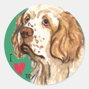 Pegatina Redonda Amo mi Clumber Spaniel