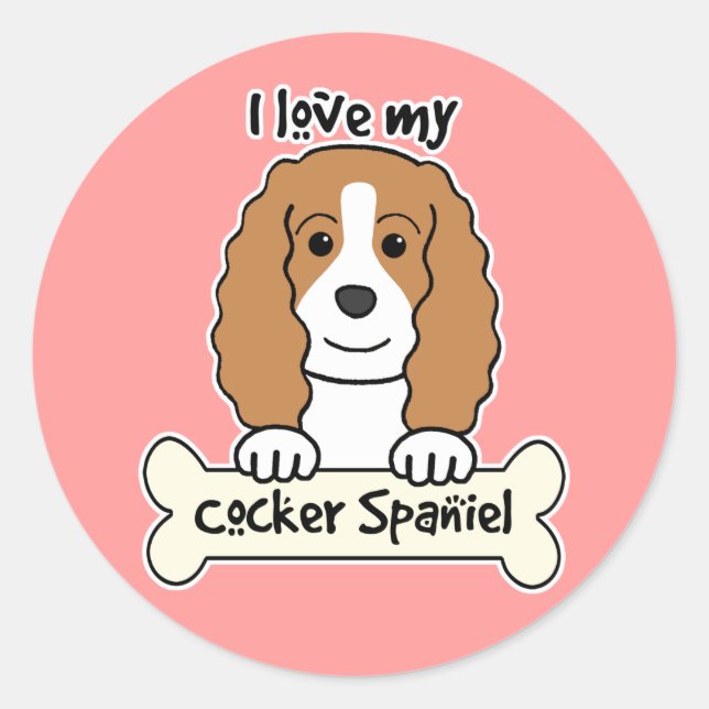 Pegatina Redonda Amo Mi Cocker Spaniel (Anverso)