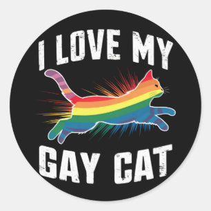 Pegatina Redonda Amo Mi Gato Gay Gracioso Orgullo Arcoiris Lgbt