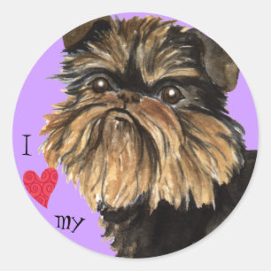 Pegatina Redonda Amo mi Griffon de Bruselas