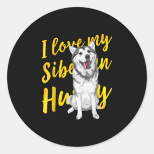 Pegatina Redonda Amo Mi Husky Siberiano Regalo de los amantes de