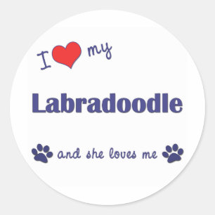 Pegatina Redonda Amo Mi Labradoodle (Perro Femenino)