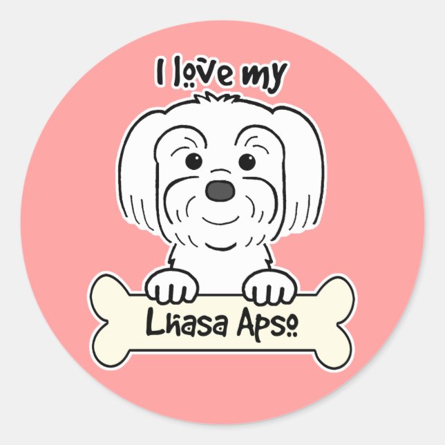 Pegatina Redonda Amo Mi Lhasa Apso (Anverso)
