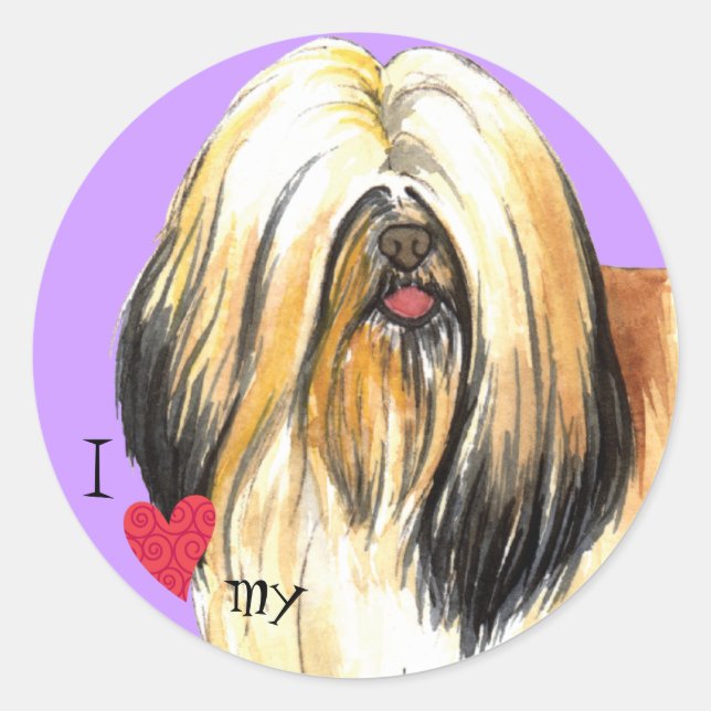 Pegatina Redonda Amo mi Lhasa Apso (Anverso)