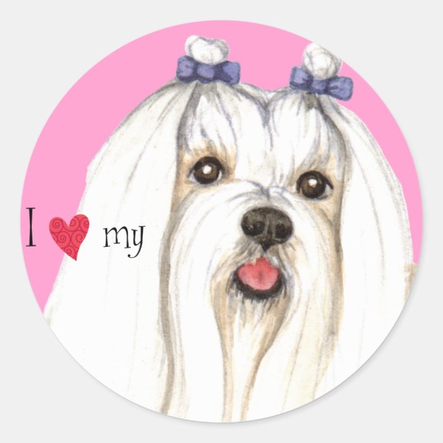 Pegatina Redonda Amo mi maltés (Anverso)