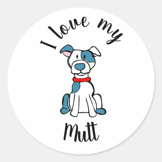 Pegatina Redonda Amo Mi Mutt (Anverso)