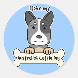 Pegatina Redonda Amo mi perro australiano del ganado
