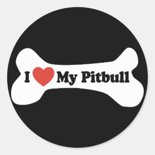 Pegatina Redonda Amo mi Pitbull - hueso de perro