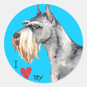 Pegatina Redonda Amo mi Schnauzer estándar