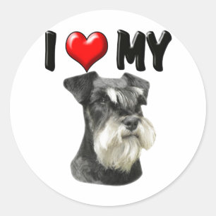 Pegatina Redonda Amo mi Schnauzer miniatura