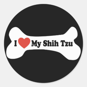 Pegatina Redonda Amo mi Shih Tzu - Hueso de perro