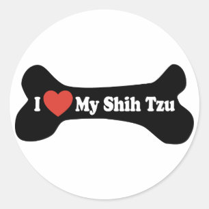 Pegatina Redonda Amo mi Shih Tzu - Hueso de perro