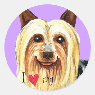 Pegatina Redonda Amo mi Silky Terrier