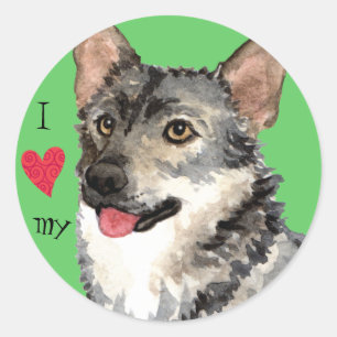 Pegatina Redonda Amo mi Vallhund Sueco