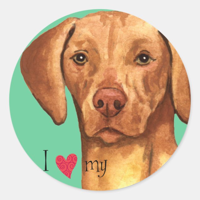 Pegatina Redonda Amo mi Vizsla (Anverso)