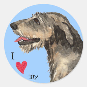 Pegatina Redonda Amo mi Wolfhound Irlandés