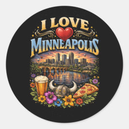 Pegatina Redonda Amo Minneapolis