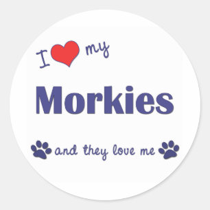 Pegatina Redonda Amo Mis Morkies (Múltiples Perros)