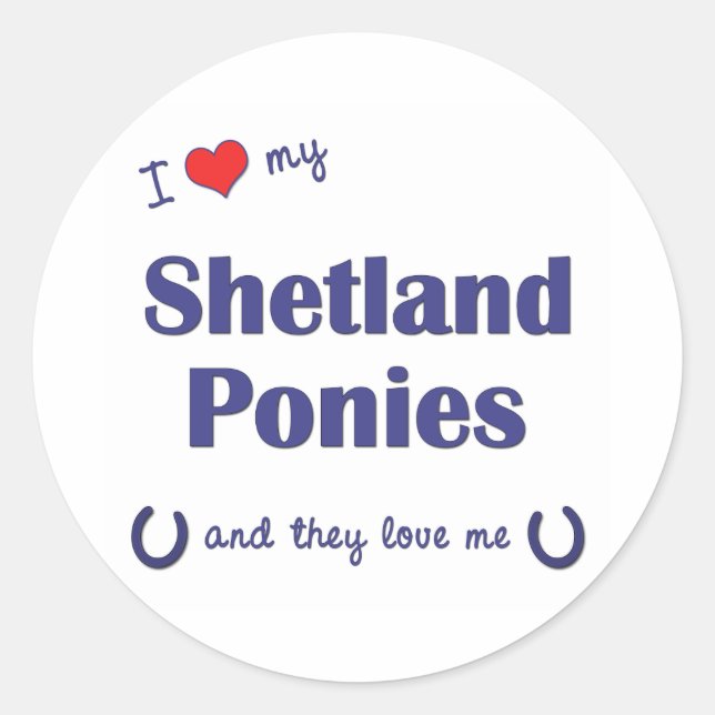 Pegatina Redonda Amo Mis Ponies De Shetland (Múltiples Ponies) (Anverso)