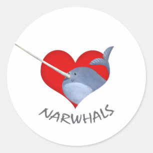 Pegatina Redonda Amo Narwhals