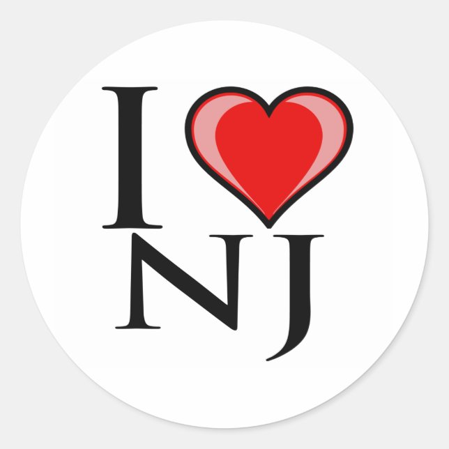Pegatina Redonda Amo NJ - Nueva Jersey (Anverso)