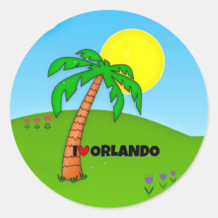 Pegatina Redonda Amo Orlando, Palm Trees y Sunshine,