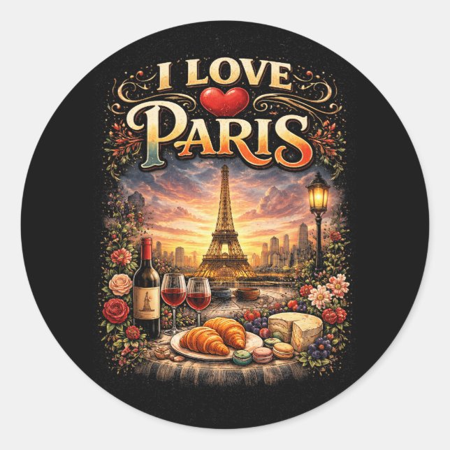 Pegatina Redonda Amo París (Anverso)