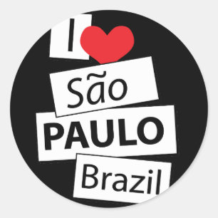 Pegatina Redonda Amo Sao Paulo el Brasil