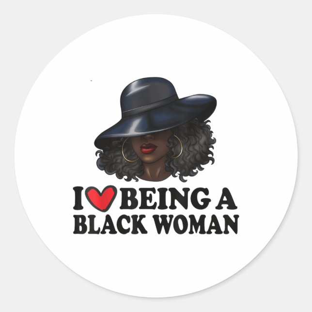 Pegatina Redonda Amo Ser Una Mujer Negra (Anverso)