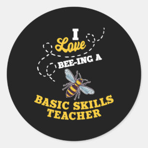 Pegatina Redonda Amo ser una profesora de habilidades básicas Abeja