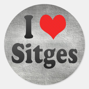 Pegatina Redonda Amo Sitges, España. Yo Encanta Sitges, España