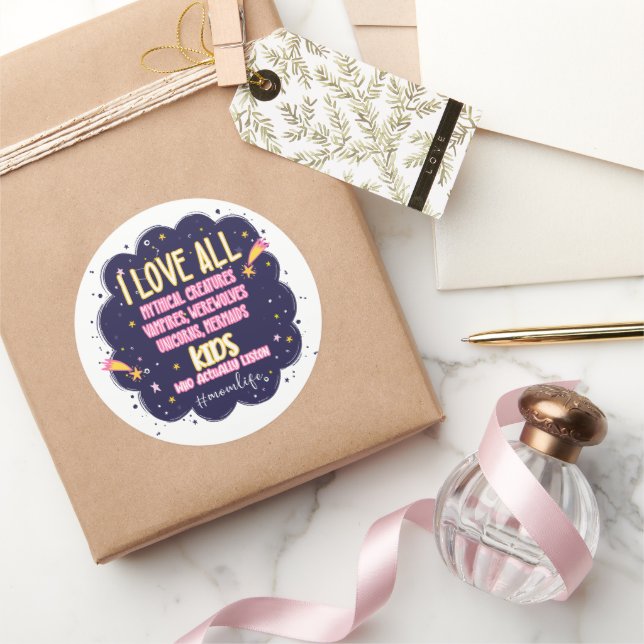 Pegatina Redonda Amo Todas Las Criaturas Míticas, Vampiros, Werewol (Regalar)