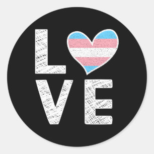 Pegatina Redonda Amo transgénero: Bandera del Orgullo Transgénero S