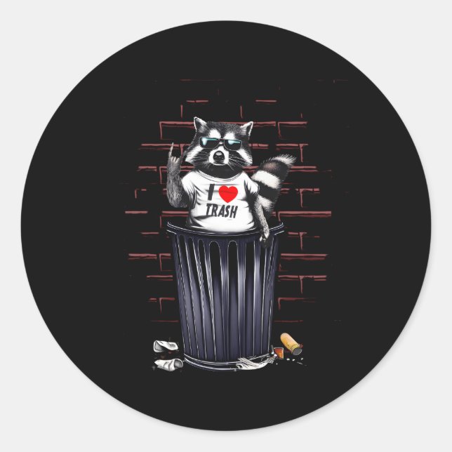 Pegatina Redonda Amo Trash Raccoon Trash Panda (Anverso)