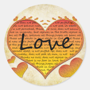 Pegatina Redonda Amor 1 Corintios 13 Corazones