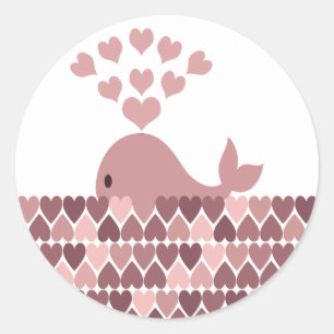 Pegatina Redonda Amor a la ballena rosa