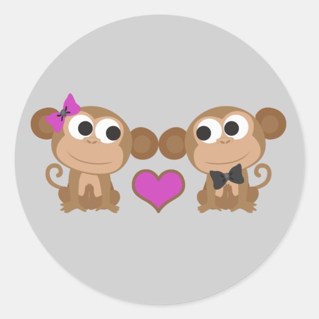 Pegatina Redonda Amor a los monos pequeños (Anverso)