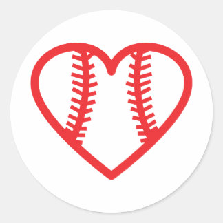 Pegatina Redonda amor al corazón del beisbol rojo