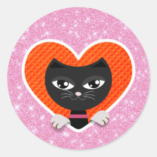 Pegatina Redonda Amor al gato negro