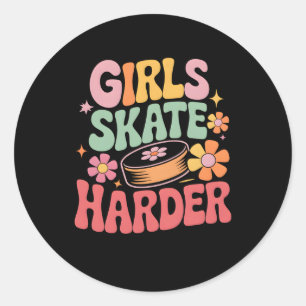 Pegatina Redonda Amor al hockey groovy Amante del hockey sobre hiel