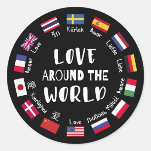Pegatina Redonda Amor alrededor de idiomas del mundo