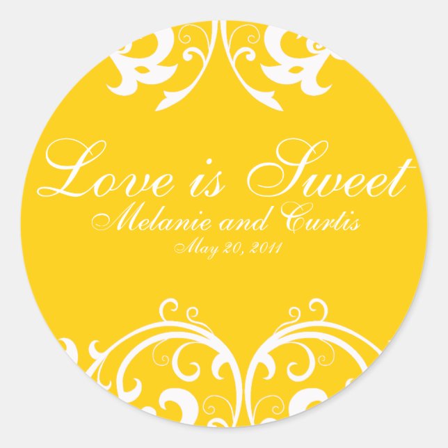 Pegatina Redonda Amor Amarillo Blanco Ornato Es Dulce (Anverso)