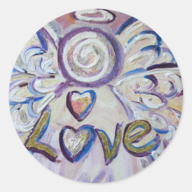 Pegatina Redonda Amor Ángel Palabra Personalizado de arte Pegatinas (Anverso)