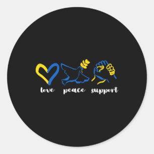 Pegatina Redonda Amor Apoyo Paz Ucrania Conciencia Corazón Unidad M
