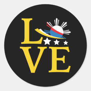 Pegatina Redonda Amor - Arte de tipografía con bandera filipina