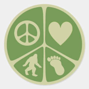 Pegatina Redonda Amor Bigfoot de la paz